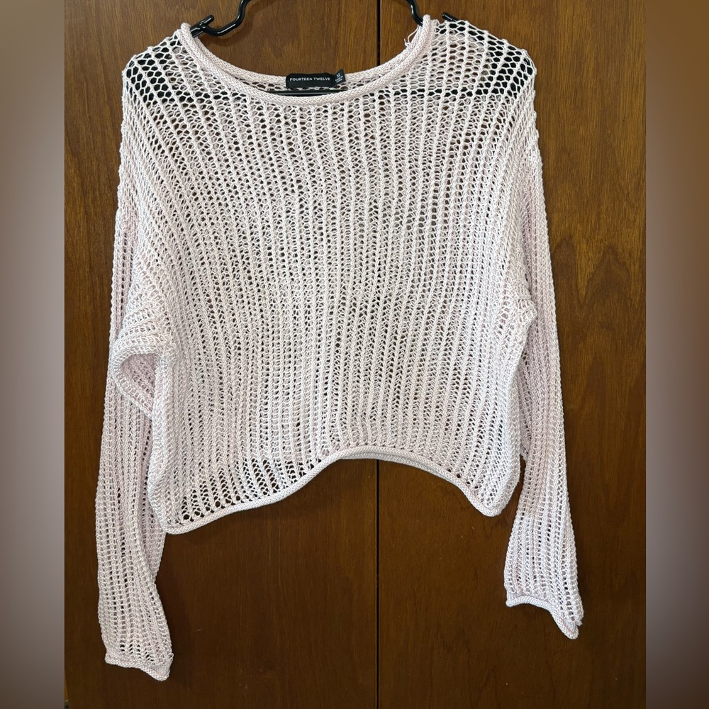 Everyday Open-Knit Crewneck Sweater - Pale Pink